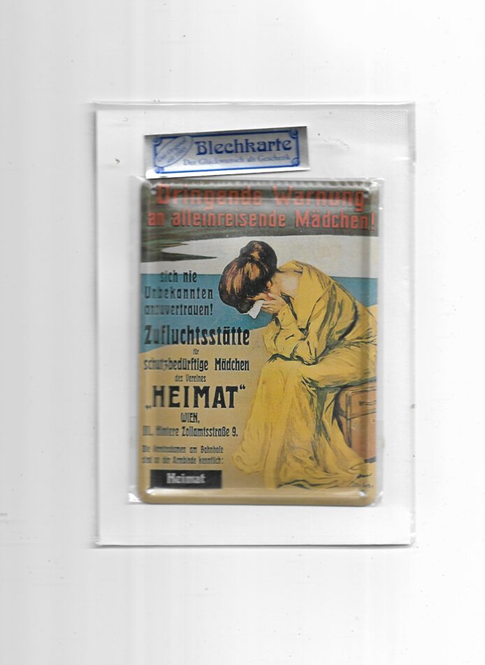 Blechpostkarte alleinreisende Mädchen