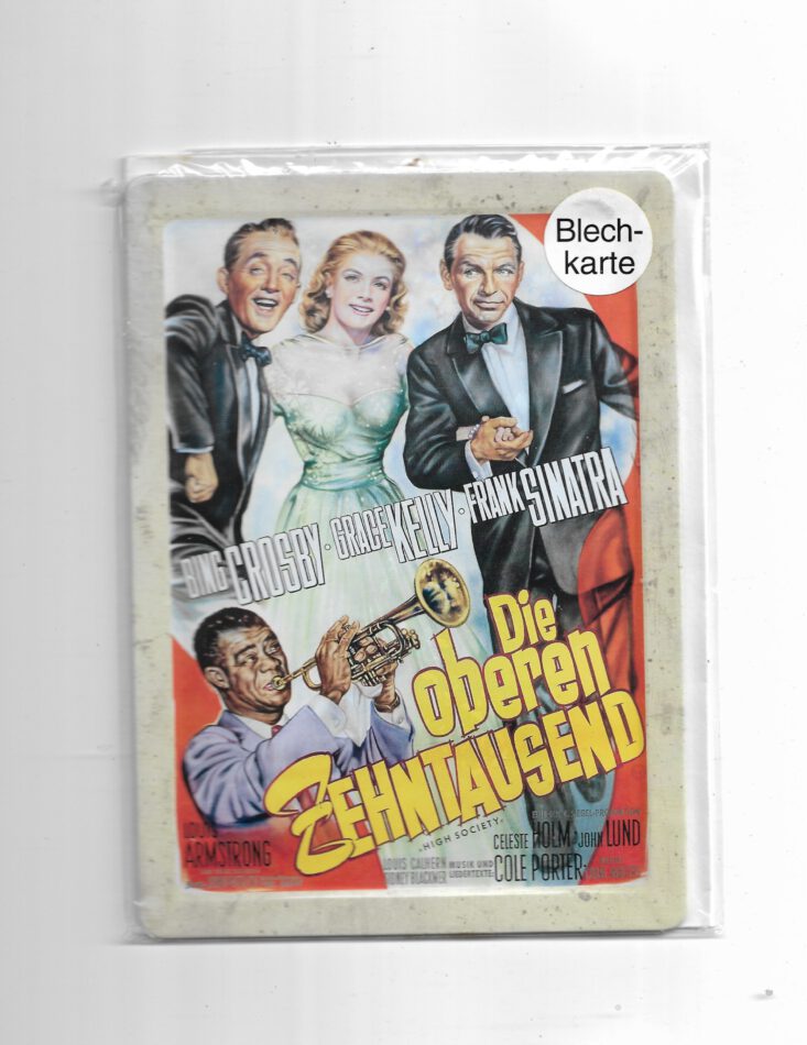 Filmstars Blechpostkarte Bing Crosby, Grace Kelly, Frank Sinatra, Louis Armstrong "Die oberen Zehntausend"