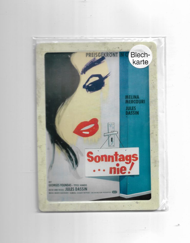 Filmstars Blechpostkarte Jules Dassin "Sonntags nie !"