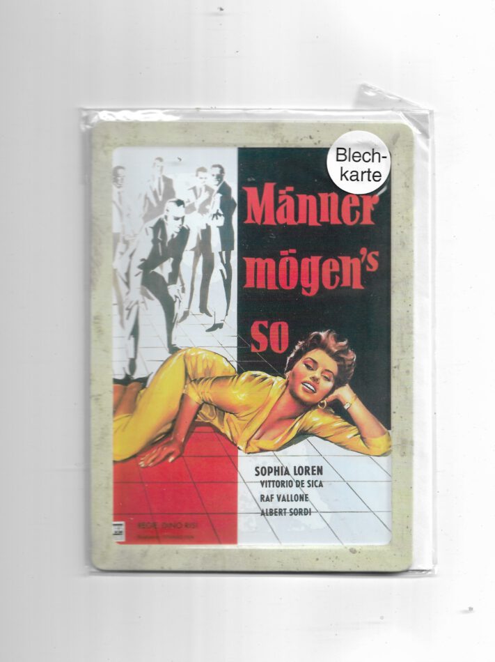 Filmstars Blechpostkarte Sophia Loren "Männer mögen's so"