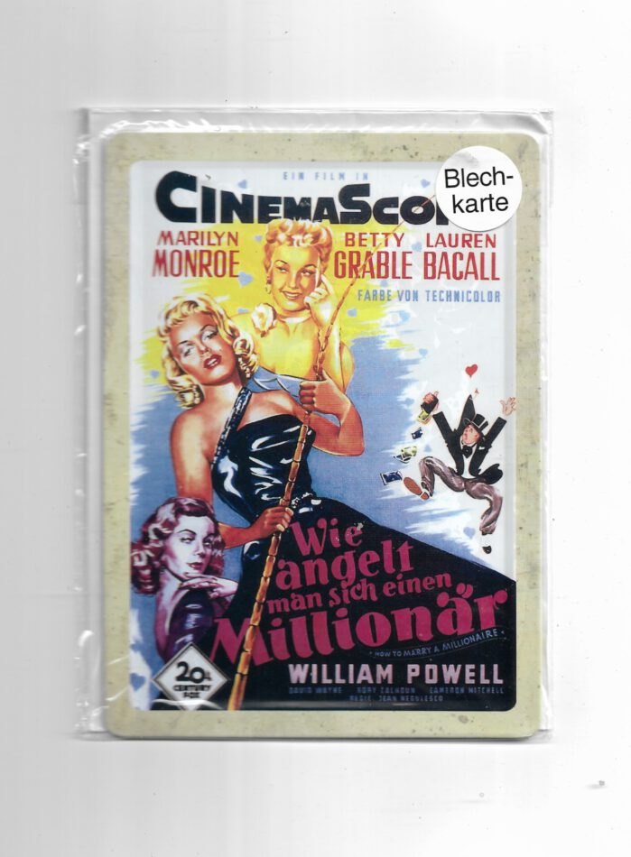 Filmstars Blechpostkarte Marilyn Monroe "Wie angelt man sich einen Millionär ?"