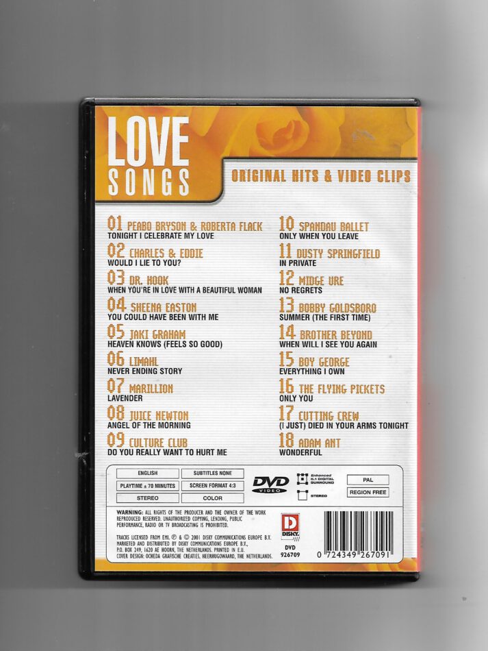 DVD MUSIK - The Greatest DVD Music Collection "Love Songs" (Original Hits & Video Clips) Spandau Ballet, Limahl, Marillion, ...