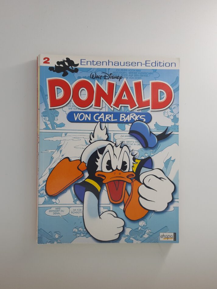 Comic „Donald – Entenhausen-Edition Band 2“ von Carl Barks, Softcover-Ausgabe aus dem Ehapa Verlag, nostalgisches Cover mit Donald Duck in klassischer Pose, neuwertiger Zustand.