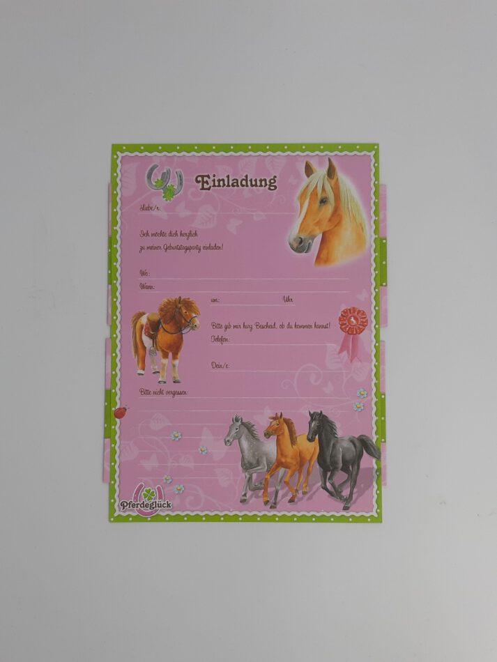 Pferdeglück 8 x Einladung zum Geburtstag mit Kuvert