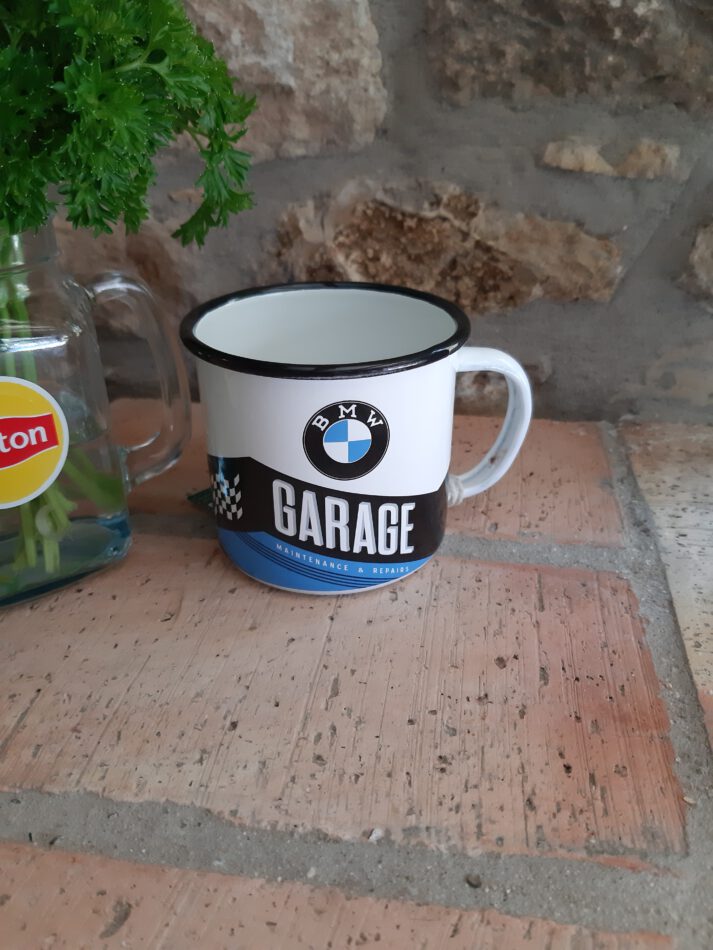 Emaille Becher BMW - Garage 0,36 L (Nostalgic Art)