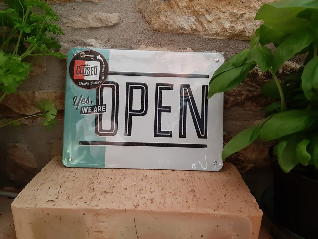 Blechschild Wendeschild "Yes, we are OPEN - Sorry, we are CLOSED" (15 x 20 cm)