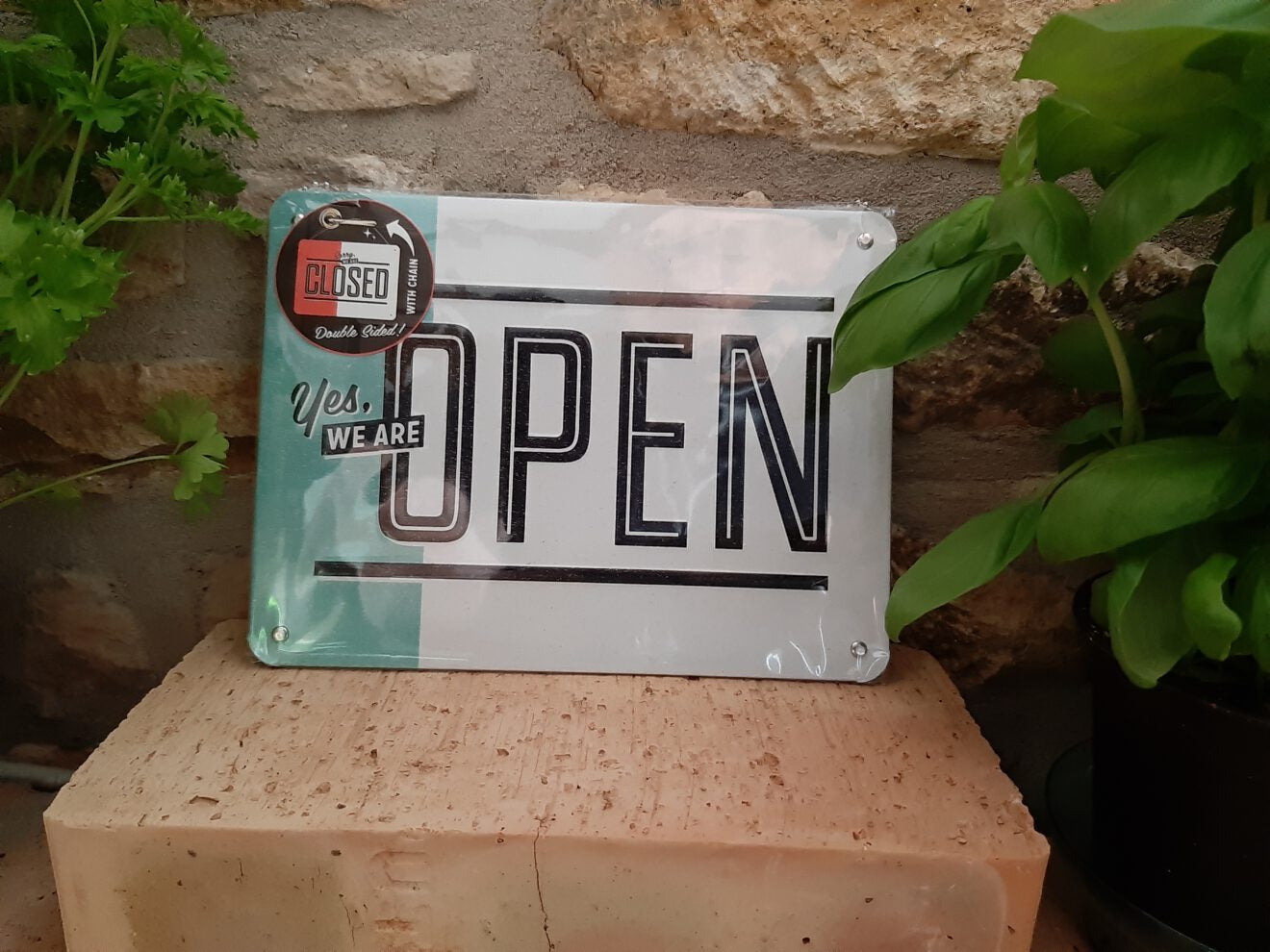 Blechschild Wendeschild "Yes, we are OPEN - Sorry, we are CLOSED" (15 x 20 cm)