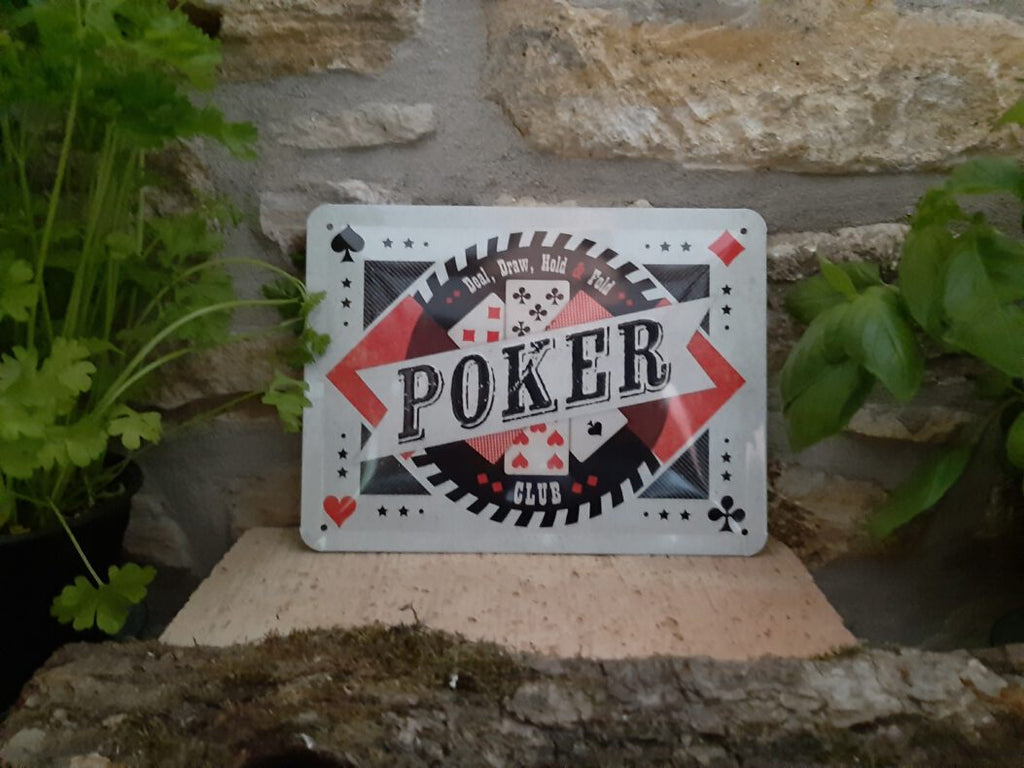 Blechschild Poker Club - Deal, Draw, Hold & Fold (15 x 20 cm)