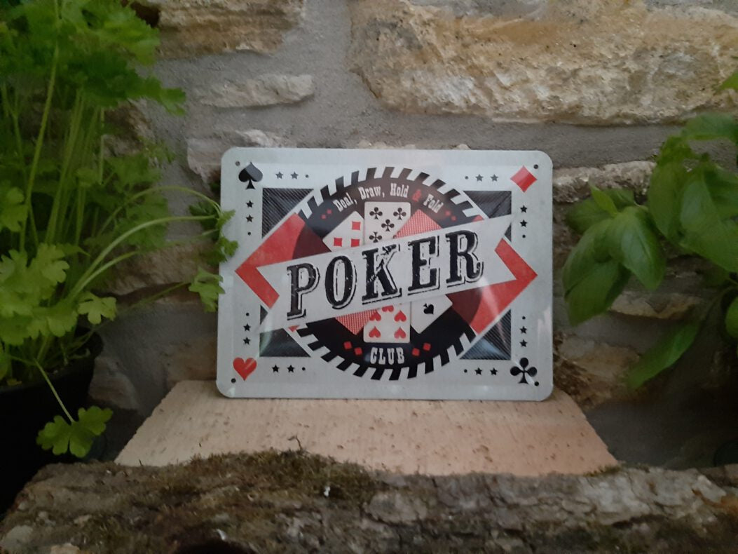 Blechschild Poker Club - Deal, Draw, Hold & Fold (15 x 20 cm)