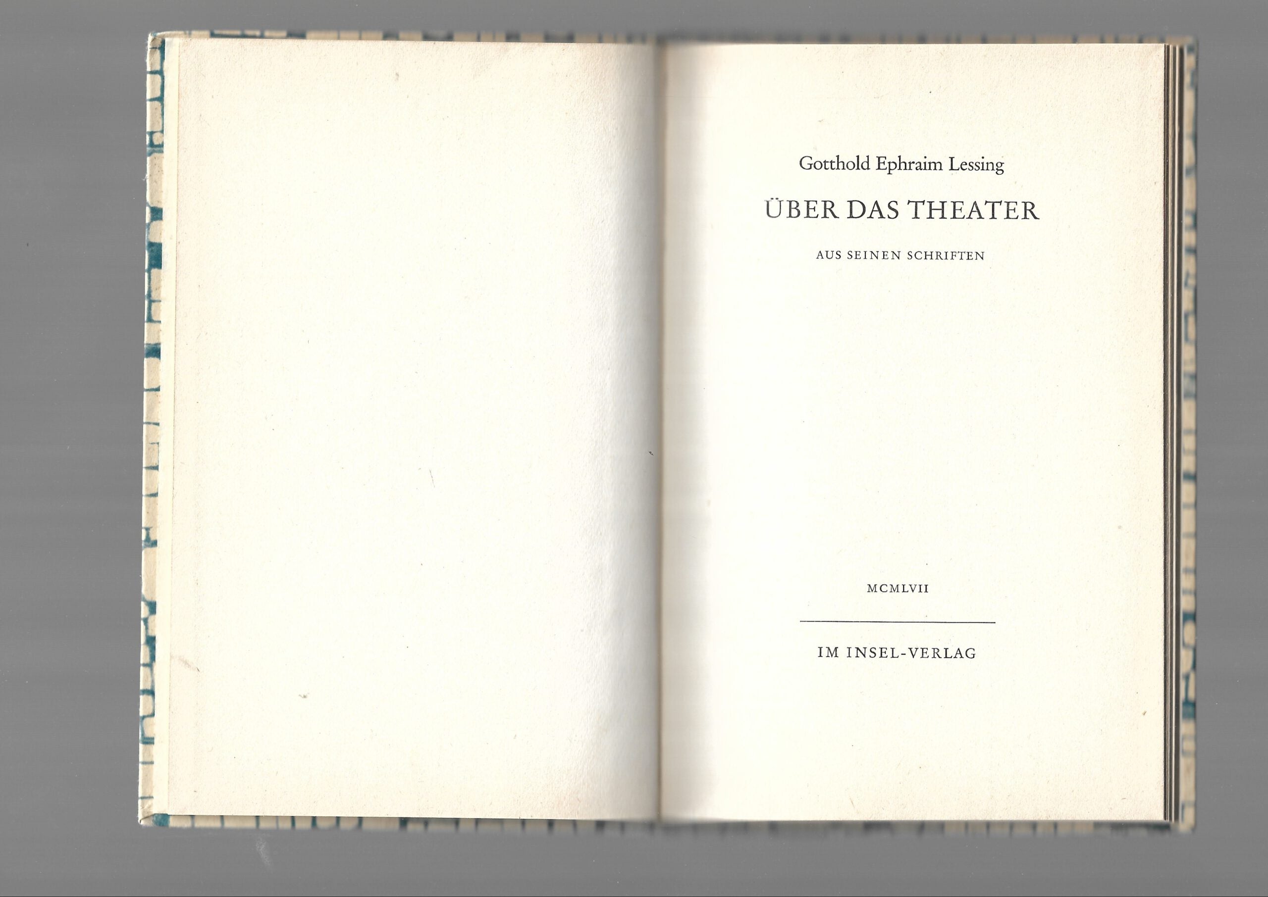 Film-Bibliothek/Theater Gotthold Ephraim Lessing Über das Theater Insel-Bücherei 1957 Nr. 651