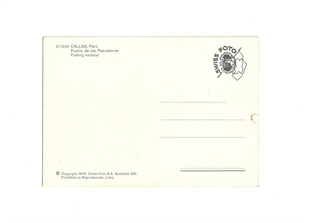 Postkarte A6 Flohmarkt alt Callao Peru Fischhafen Aufnahme von 1970