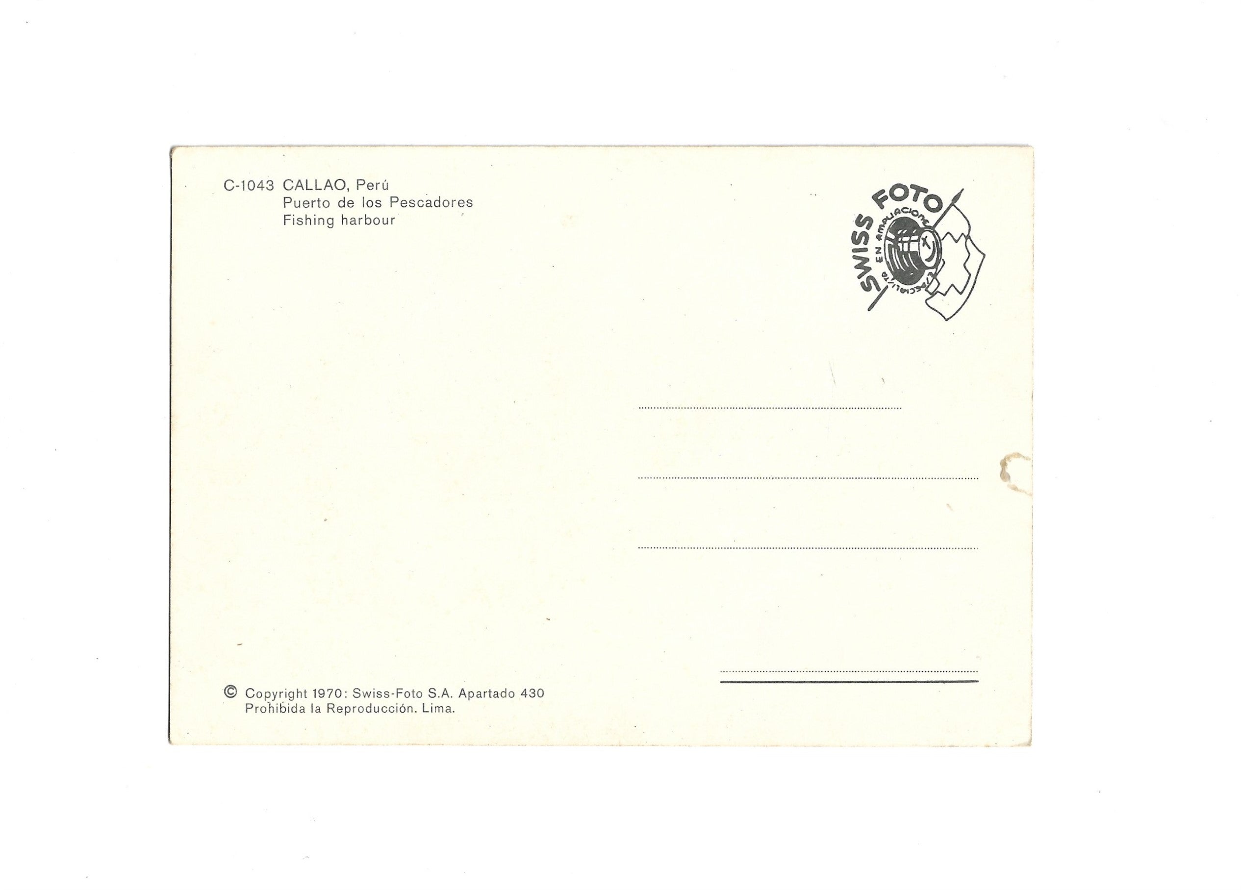 Postkarte A6 Flohmarkt alt Callao Peru Fischhafen Aufnahme von 1970