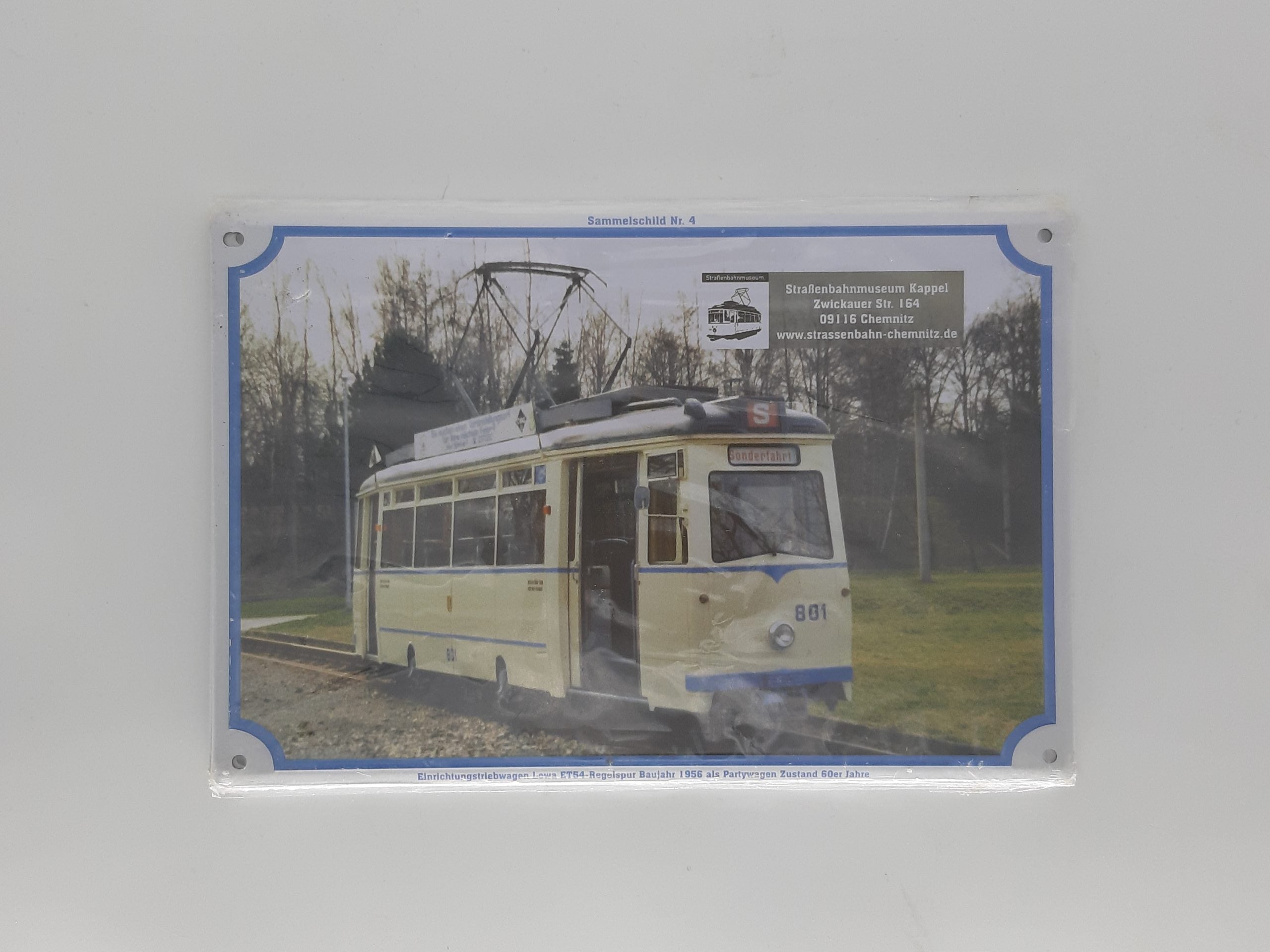 Blechschild Straßenbahn Einrichtungstriebwagen -1956 Museum Kappel - Chemnitz (20 x 30 cm)