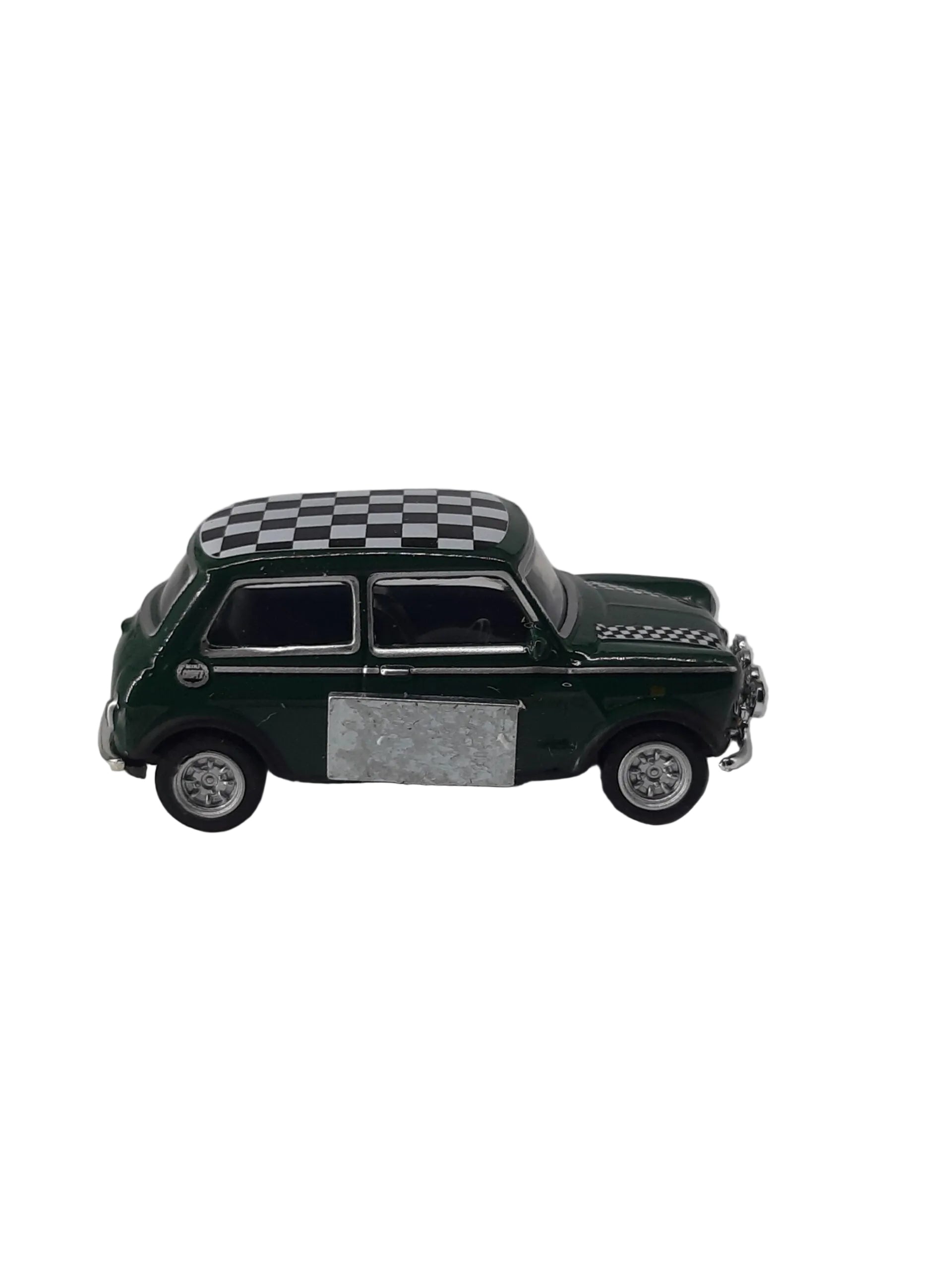 Automagnet Mini Cooper grün -  Dach schwarz-weiß (Zielflagge)