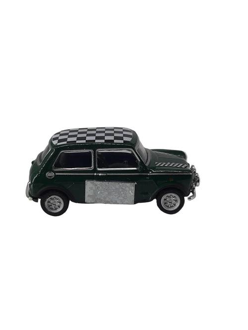 Automagnet Mini Cooper grün -  Dach schwarz-weiß (Zielflagge)