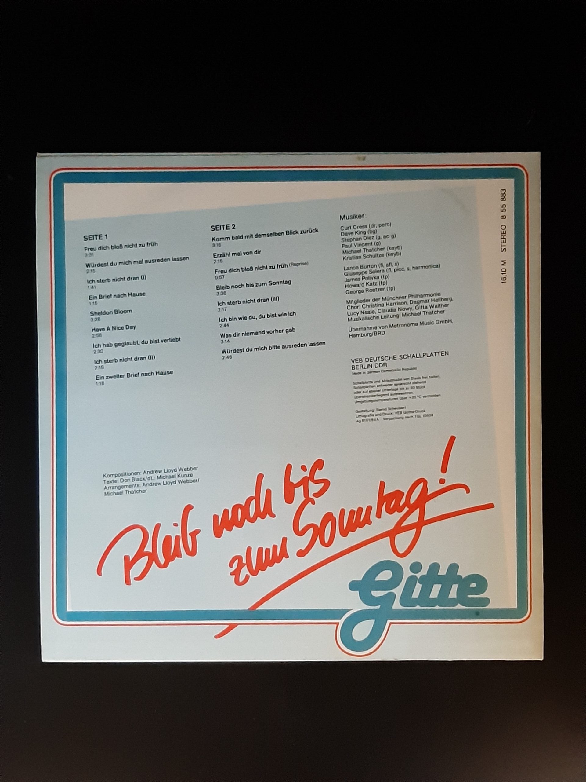LP Schallplatte Vinyl Gitte Haenning Bleib noch bis zum Sonntag Amiga 1991