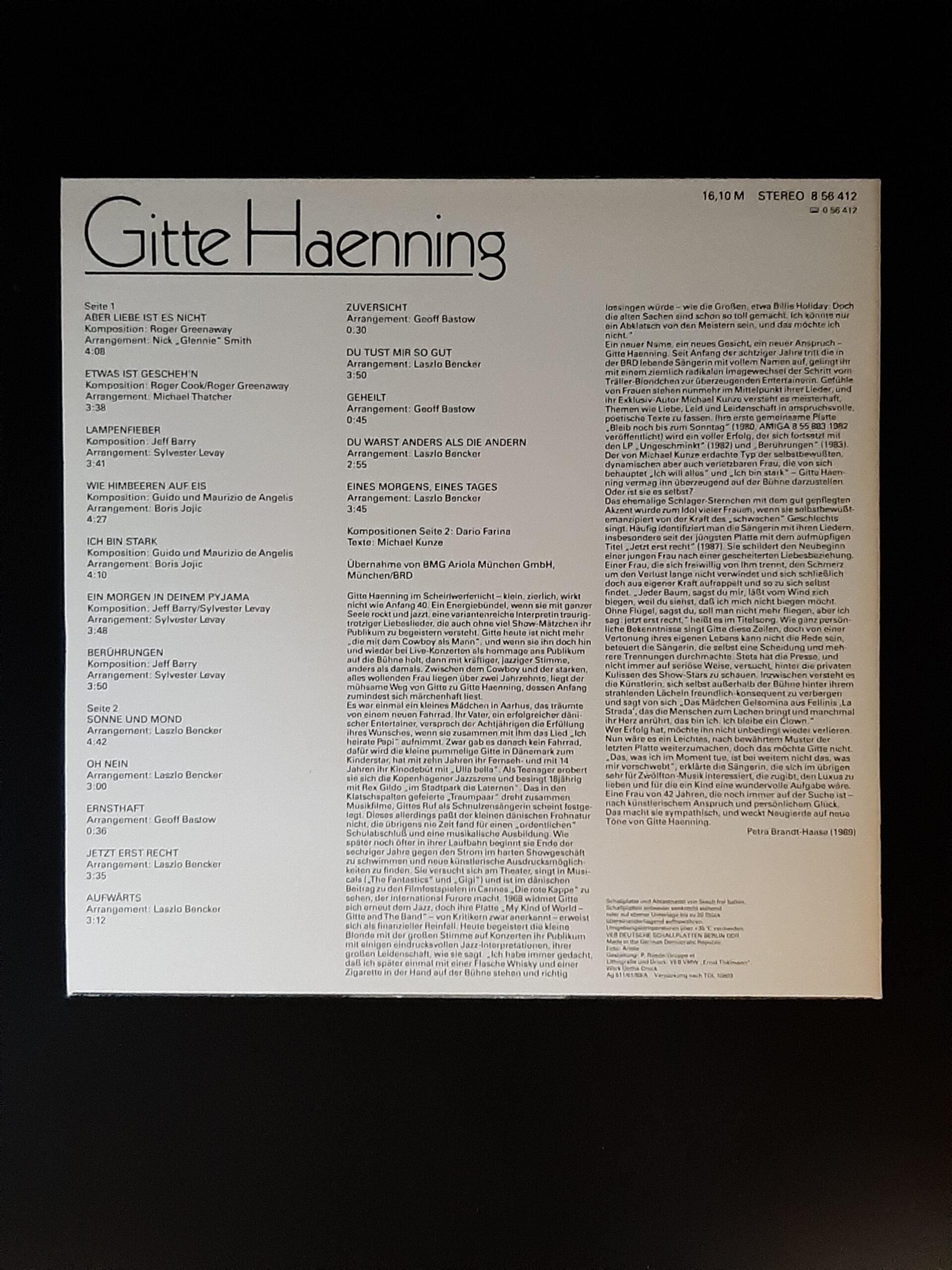 LP Schallplatte Vinyl Gitte Haenning VEB Berlin 1989