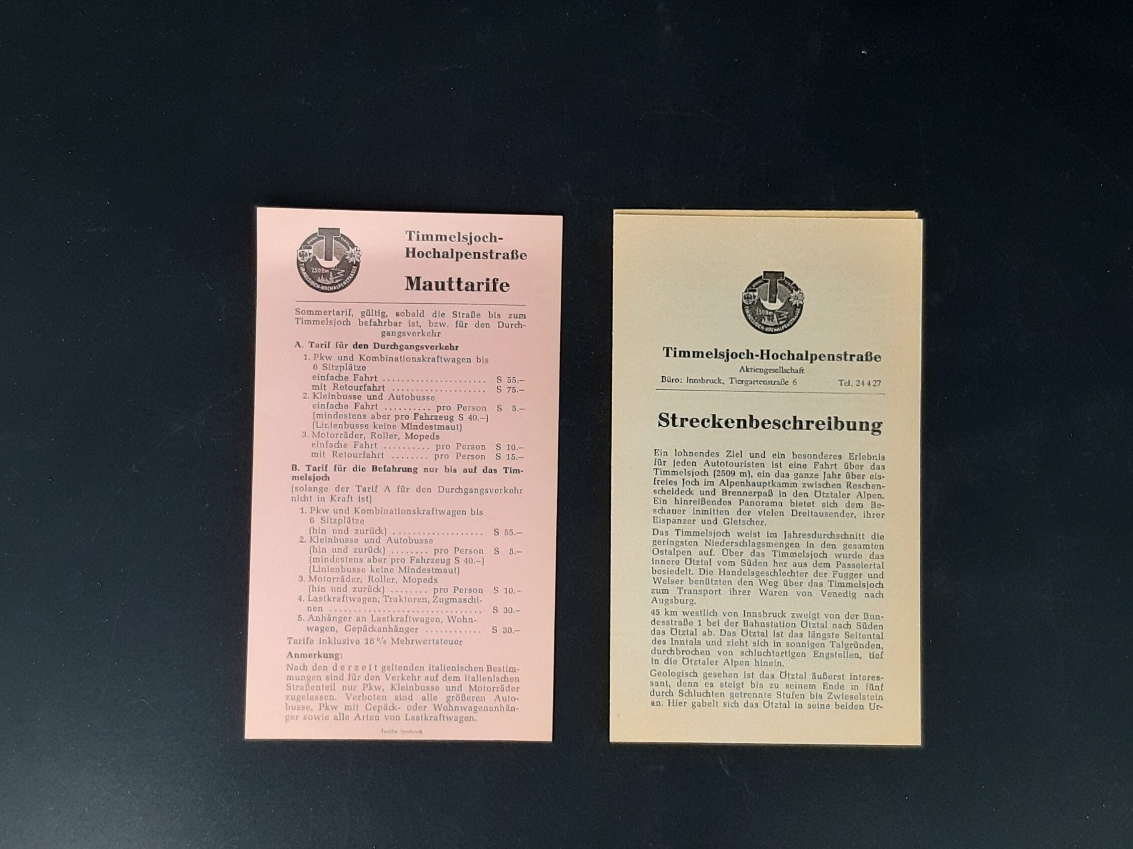 Dies & Das Prospekt Timmelsjoch Hochalpenstraße Anfang 70er Jahre
