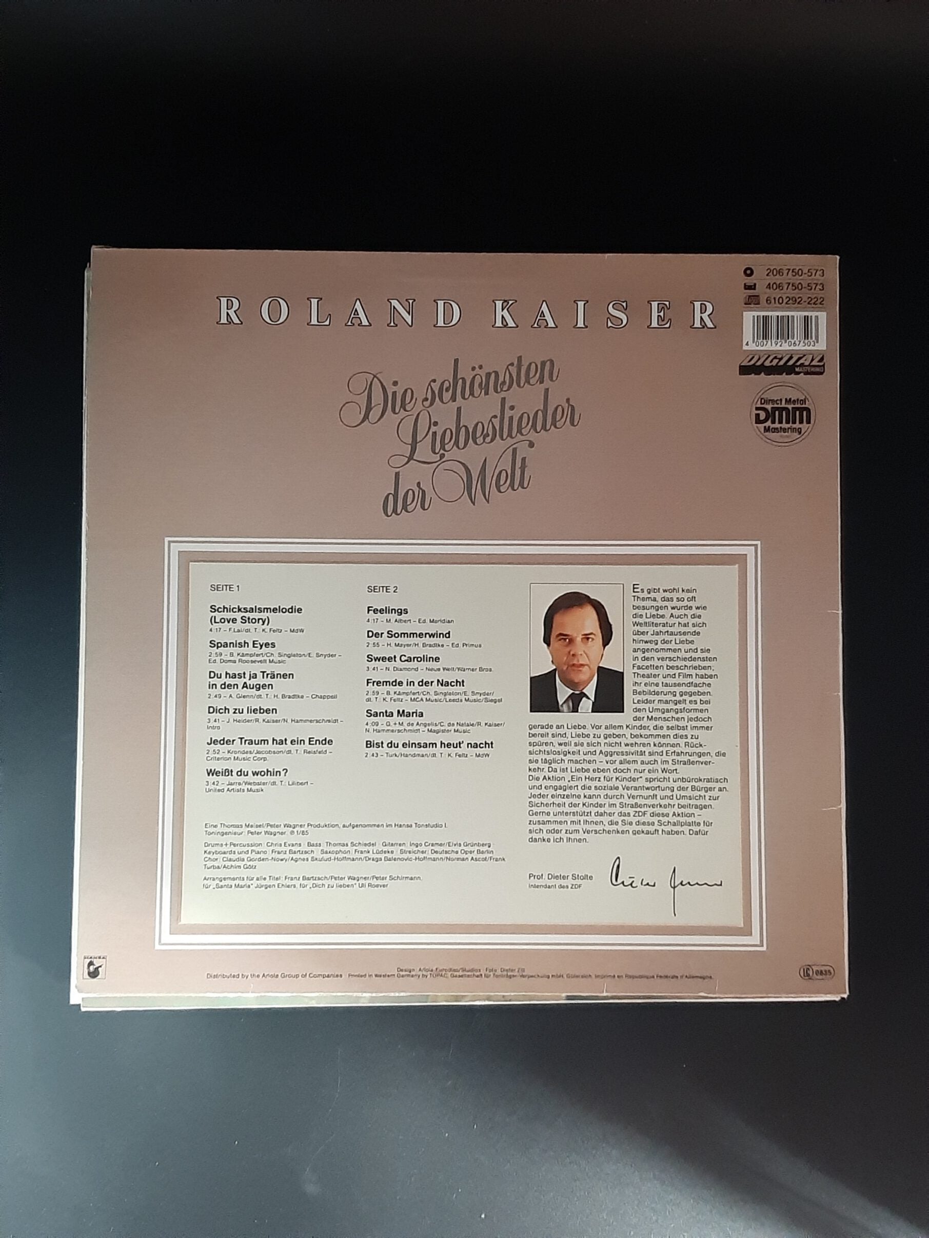 LP Schallplatte Vinyl Roland Kaiser Die schönsten Liebeslieder der Welt Hansa  1985