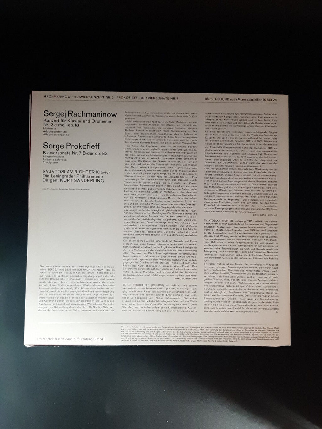 LP Schallplatte Vinyl Rachmaninow Prokofieff Svjatoslav Richter Leningrader Philharmonie Melodia Auslese 1973