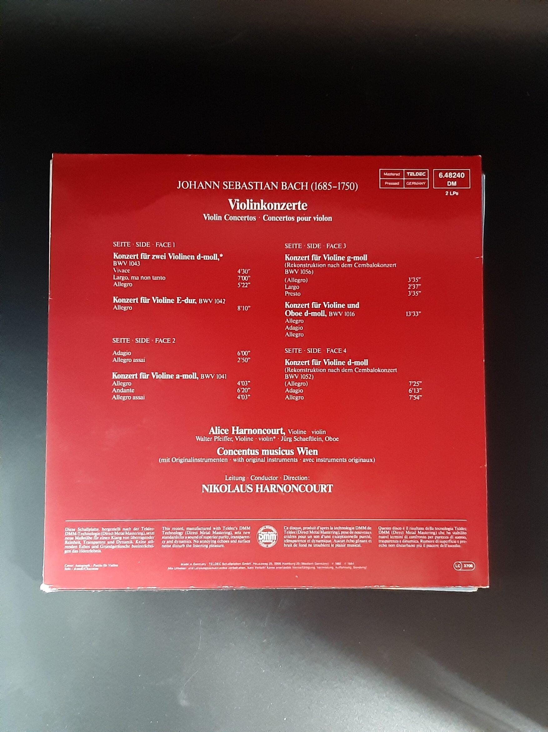 LP Schallplatte Vinyl 300 Jahre Bach 6 Violinkonzerte Alice Harnoncourt 2 LP Teldec 1985