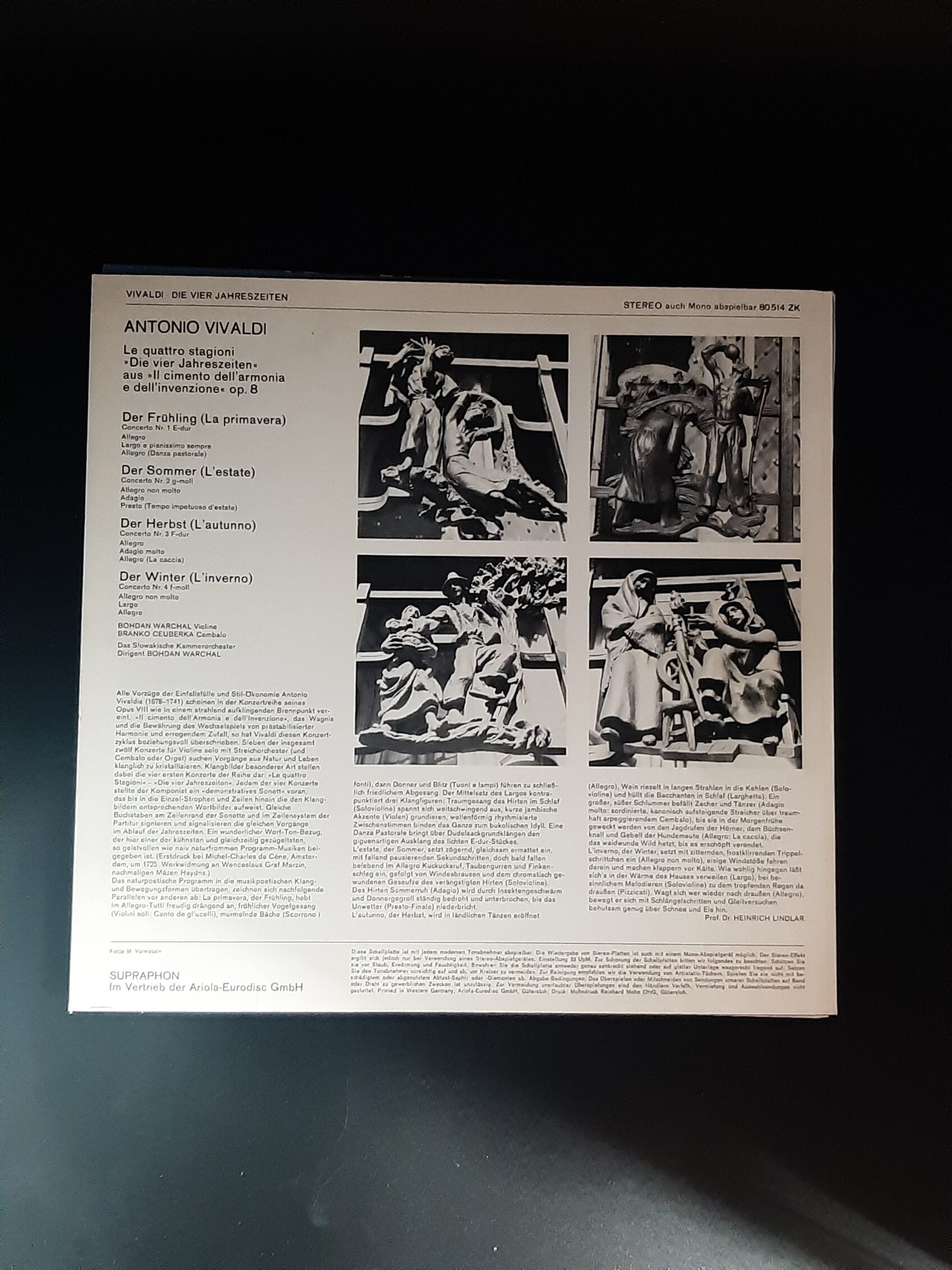 LP Schallplatte Vinyl Antonio Vivaldi Die vier Jahreszeit - Das slowakische Kammerorchester Dirigent Bohdan Warchal Supraphon