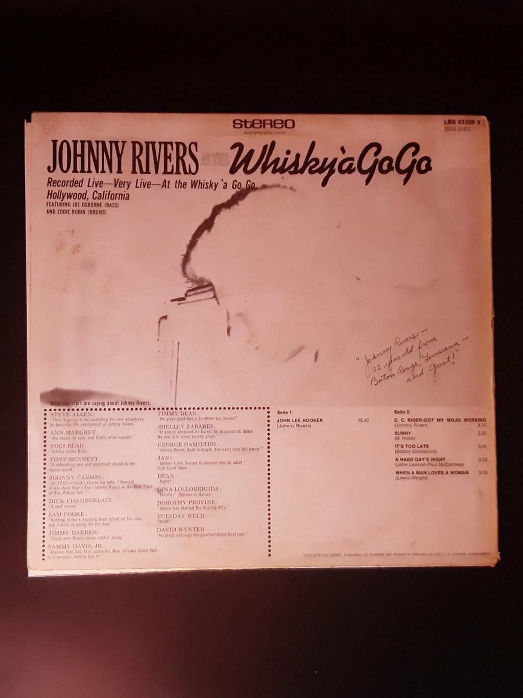 LP Schallplatte Vinyl John Lee Hooker  (Johnny Rivers) "Live" at the whisky a gogo Liberty 1968