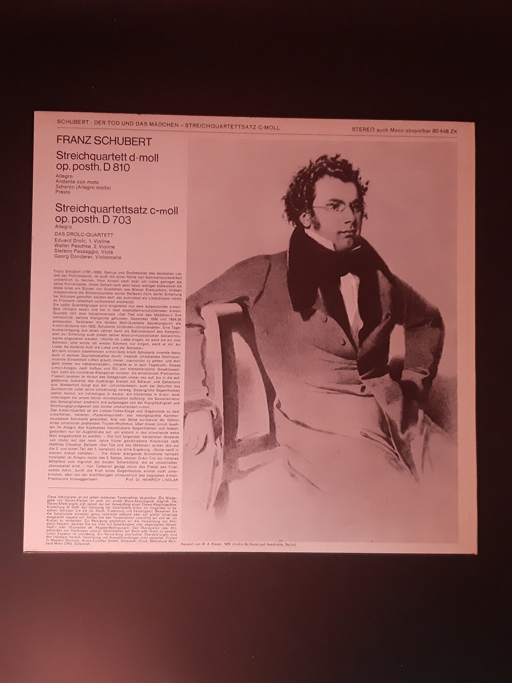 LP Schallplatte Vinyl Schubert Streichquartett d-moll Der Tod und das Mädchen Das Drolc Quartett Baccarola guter Zustand