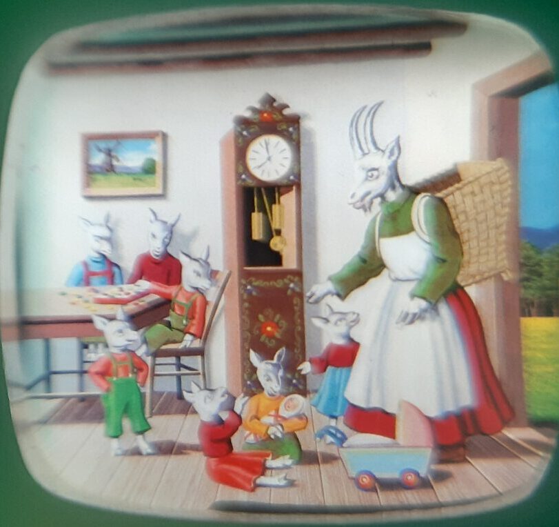 Bildbetrachter TV - Märchen Der Wolf und die 7 Geißlein Klick-Fernseher Mini-Dia Betrachter Gucki Nostalgie