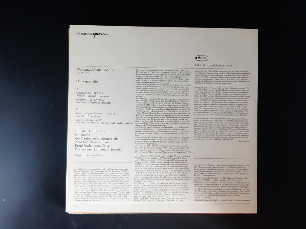 LP Schallplatte Vinyl Mozart Flötenquartette Christian Lardé Musicaphon 1983