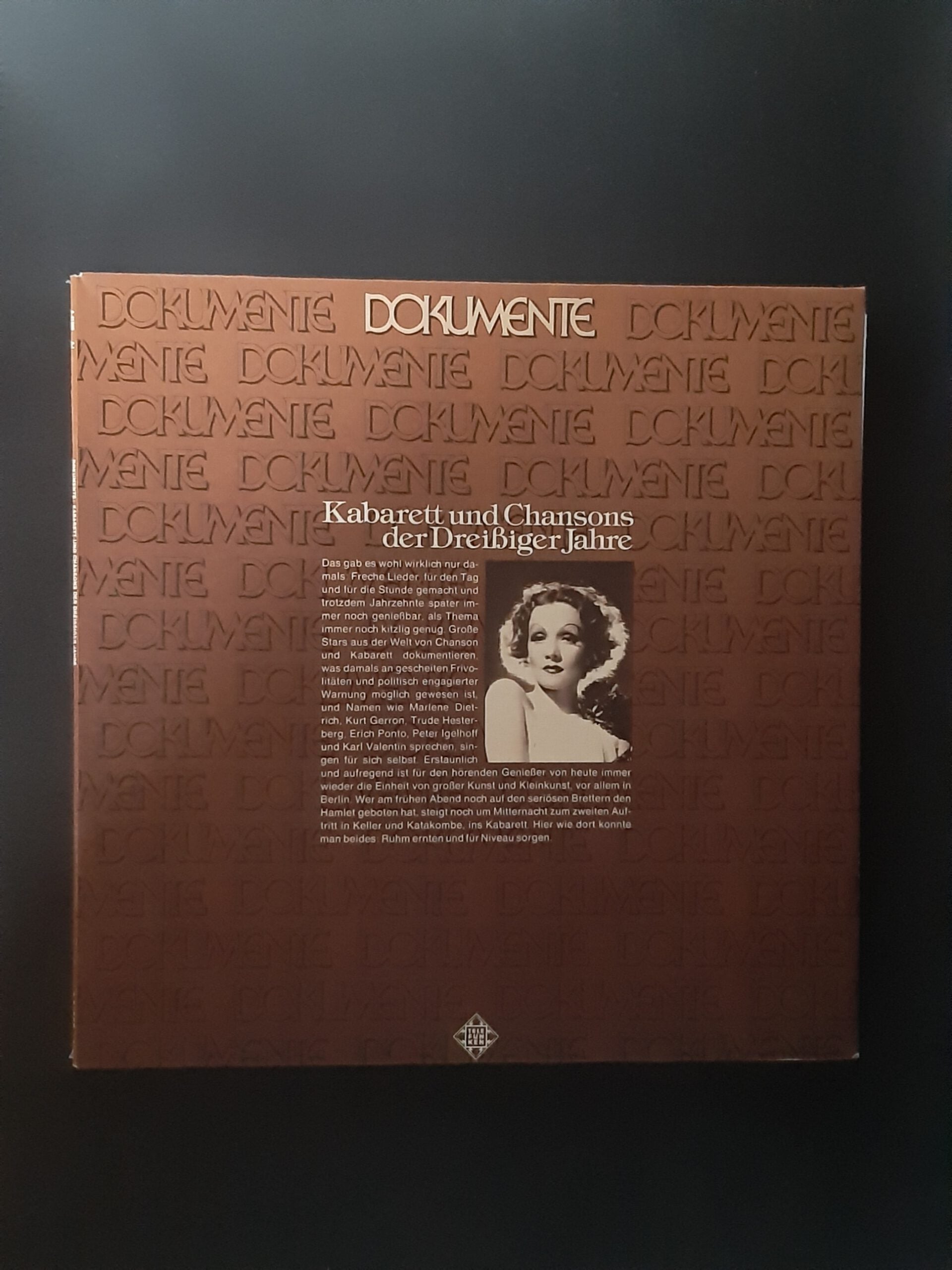 LP Schallplatte Vinyl Kabarett und Chansons der Der Dreißiger Jahre u.a. Marlene Dietrich Jonny Telefunken 1975 