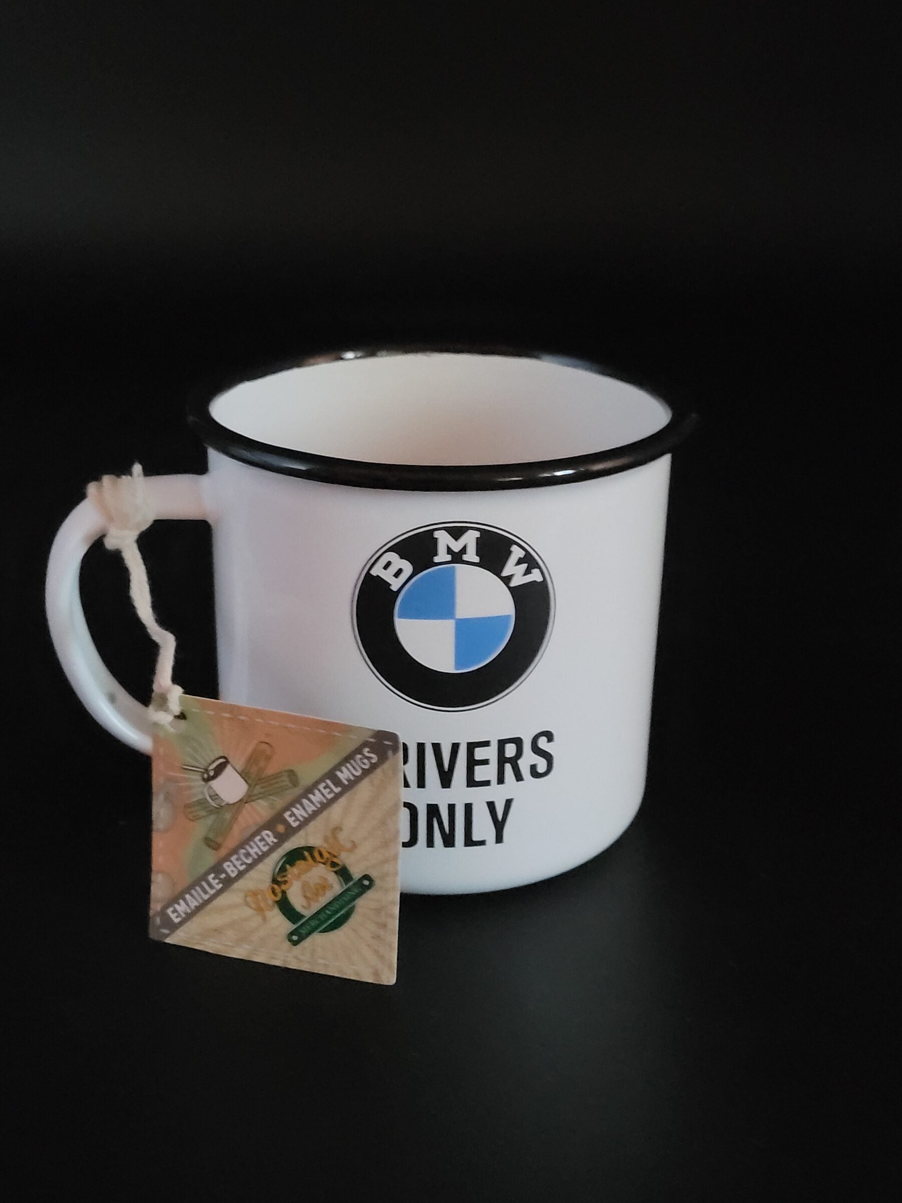 Emaille Becher BMW - Drivers only 0,36 l (Nostalgic Art)