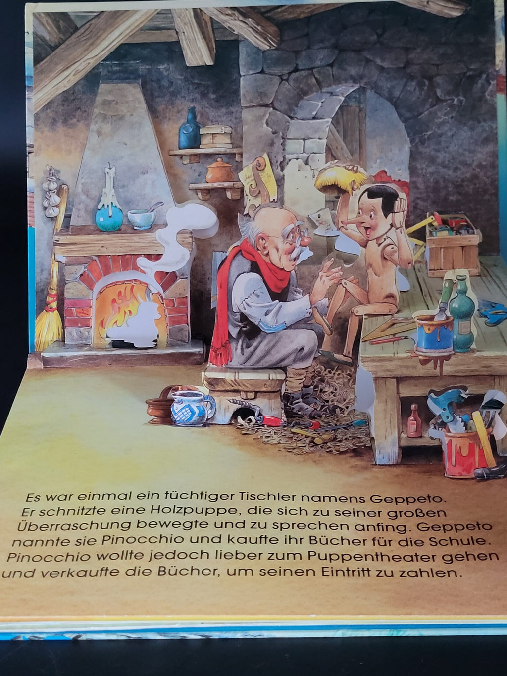 Kinderbuch Tony Wolf Pinocchio - ein Aufklapp-Bilderbuch Pop-up Tormont 1996 20 x 26 cm