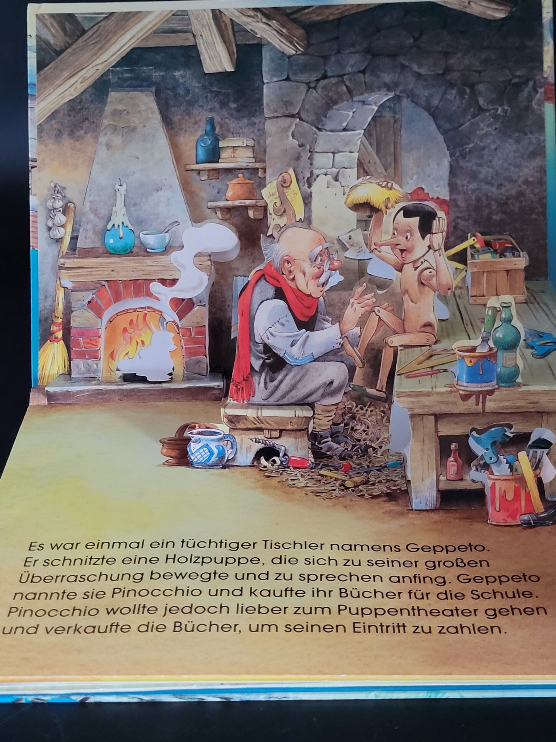 Kinderbuch Tony Wolf Pinocchio - ein Aufklapp-Bilderbuch Pop-up Tormont 1996 20 x 26 cm