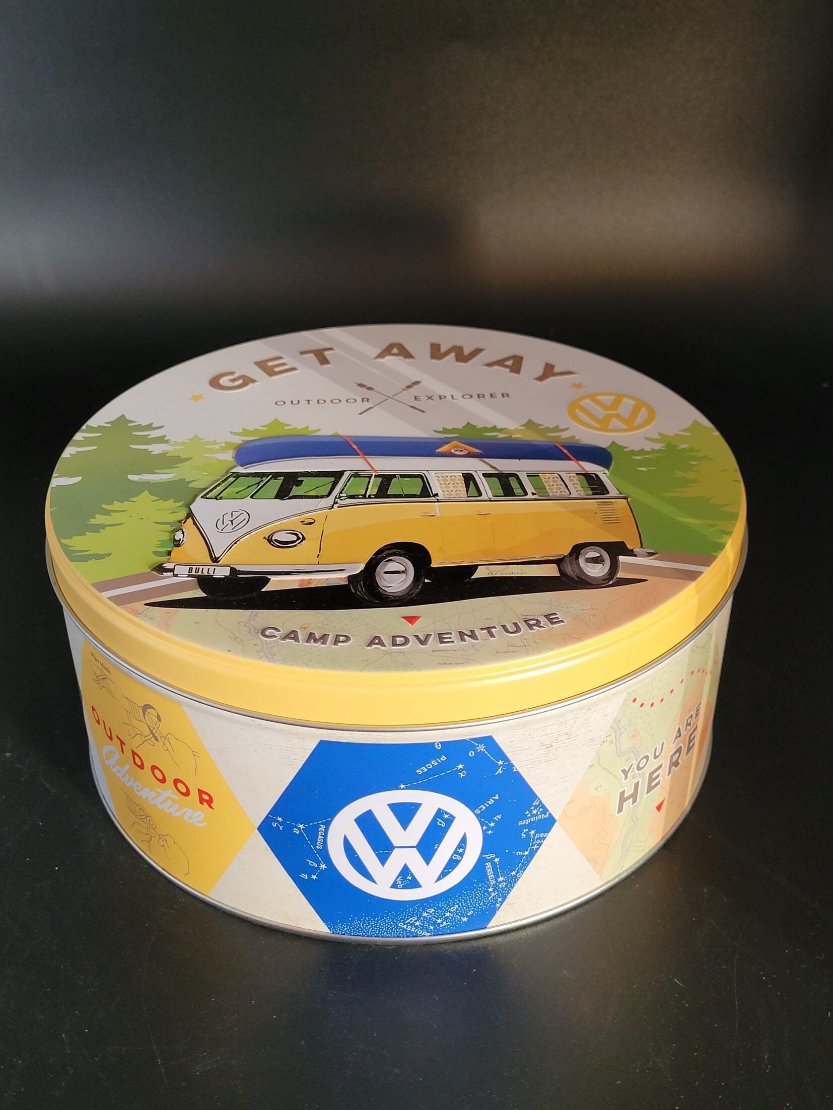 Vorratsdose Blechdose rund "Hutschachtel" VW Get away Outdoor Explorer (Nostalgic Art)