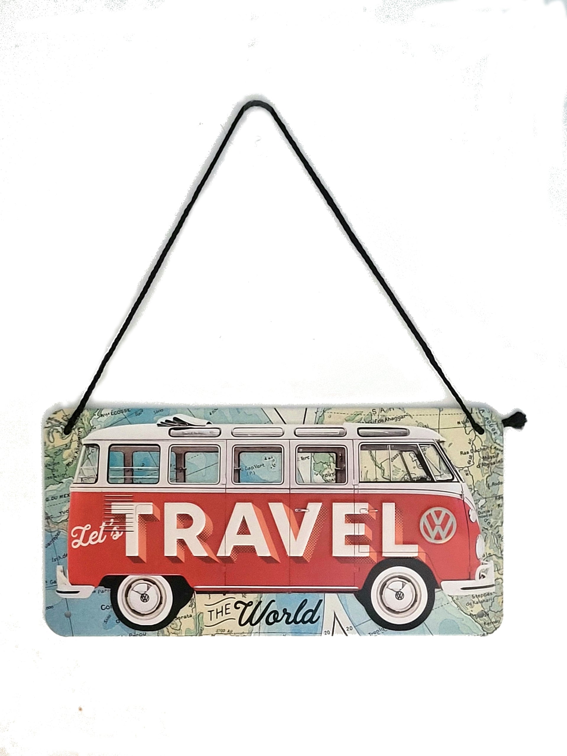 Hängeschild VW Bulli - Let's travel the world (10 x 20 cm) Nostalgic Art
