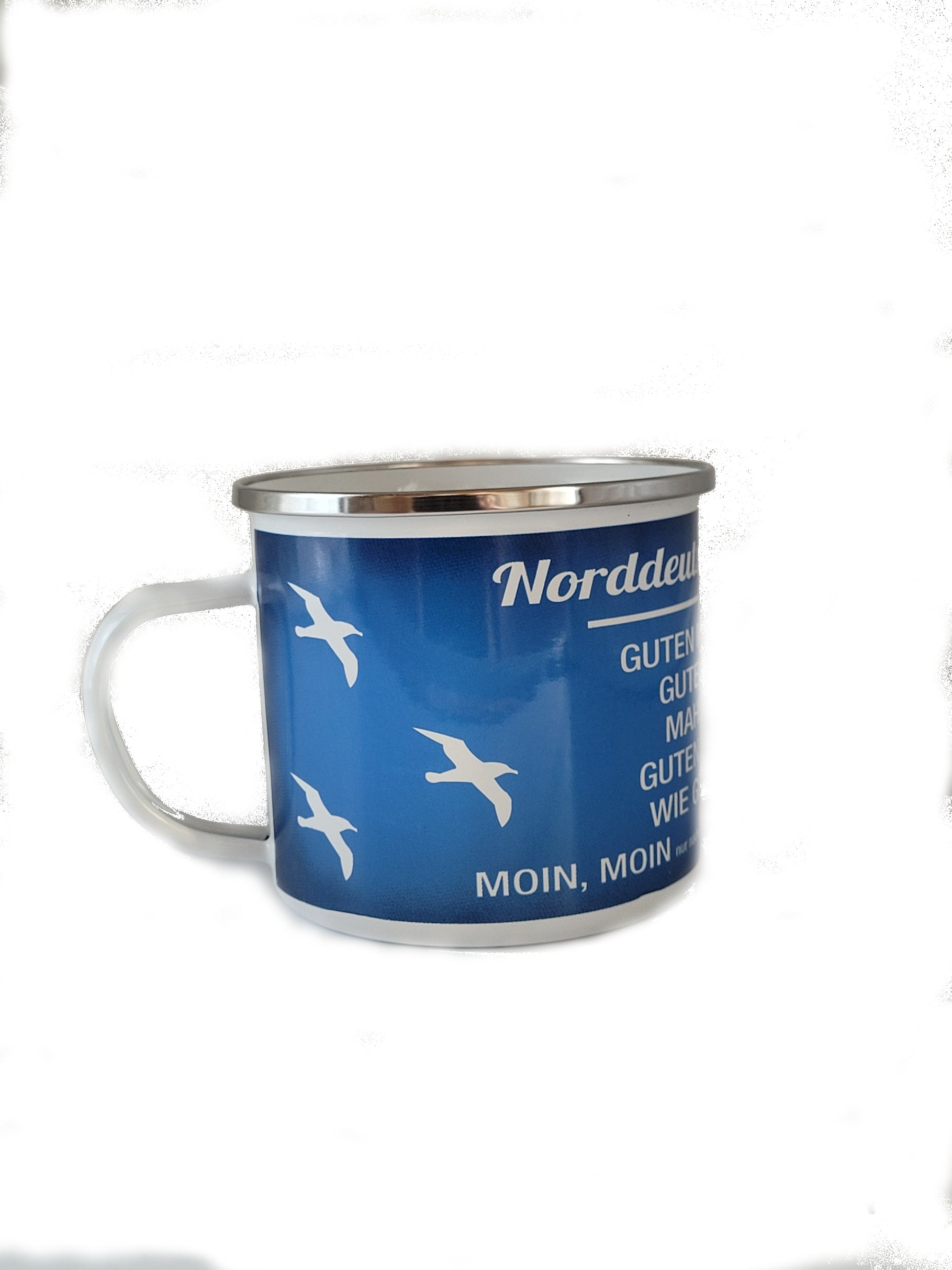 Emaille Becher "Norddeutsch - Lektion Nr. 1 Moin" 0,5 L