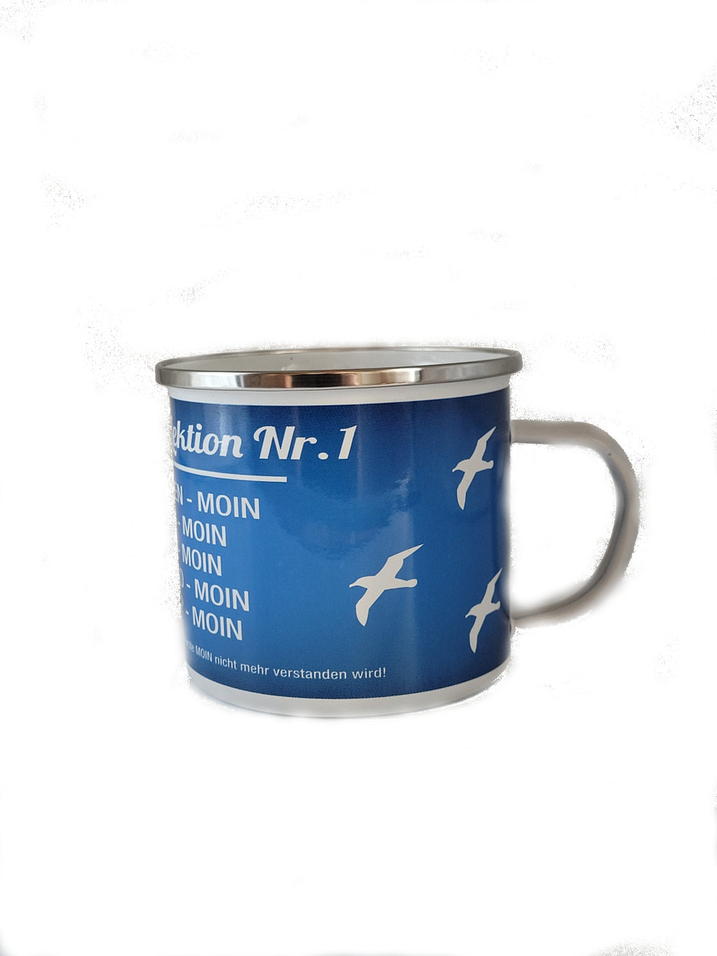 Emaille Becher "Norddeutsch - Lektion Nr. 1 Moin" 0,5 L