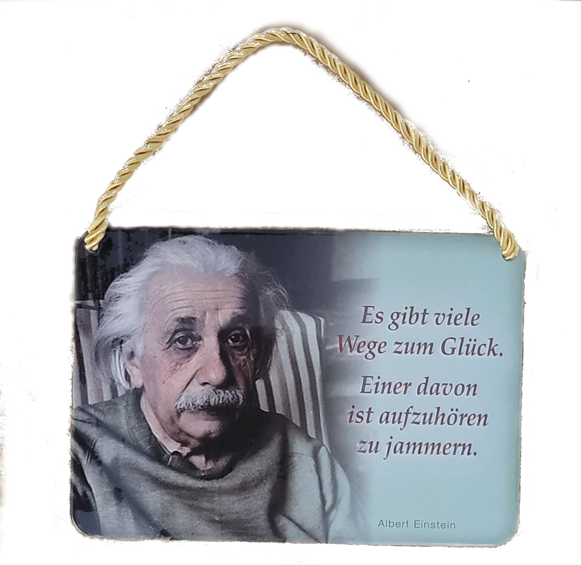 Hängeschild Albert Einstein - Es gibt viele Wege zum Glück..... (16,5 x 11,5 cm)