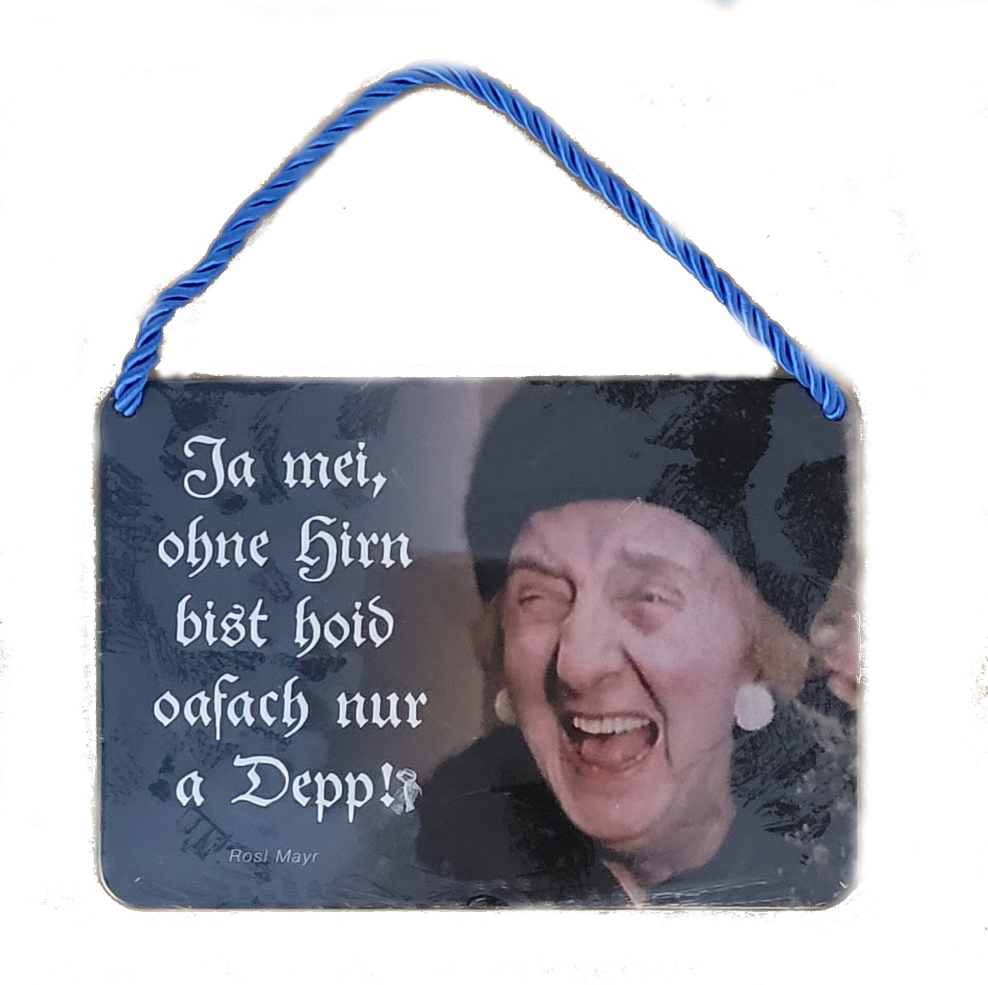 Hängeschild Rosl Mayr - Ja mei, ohne Hirn bist hoid oafach nur a Depp! (16,5 x 11,5 cm)