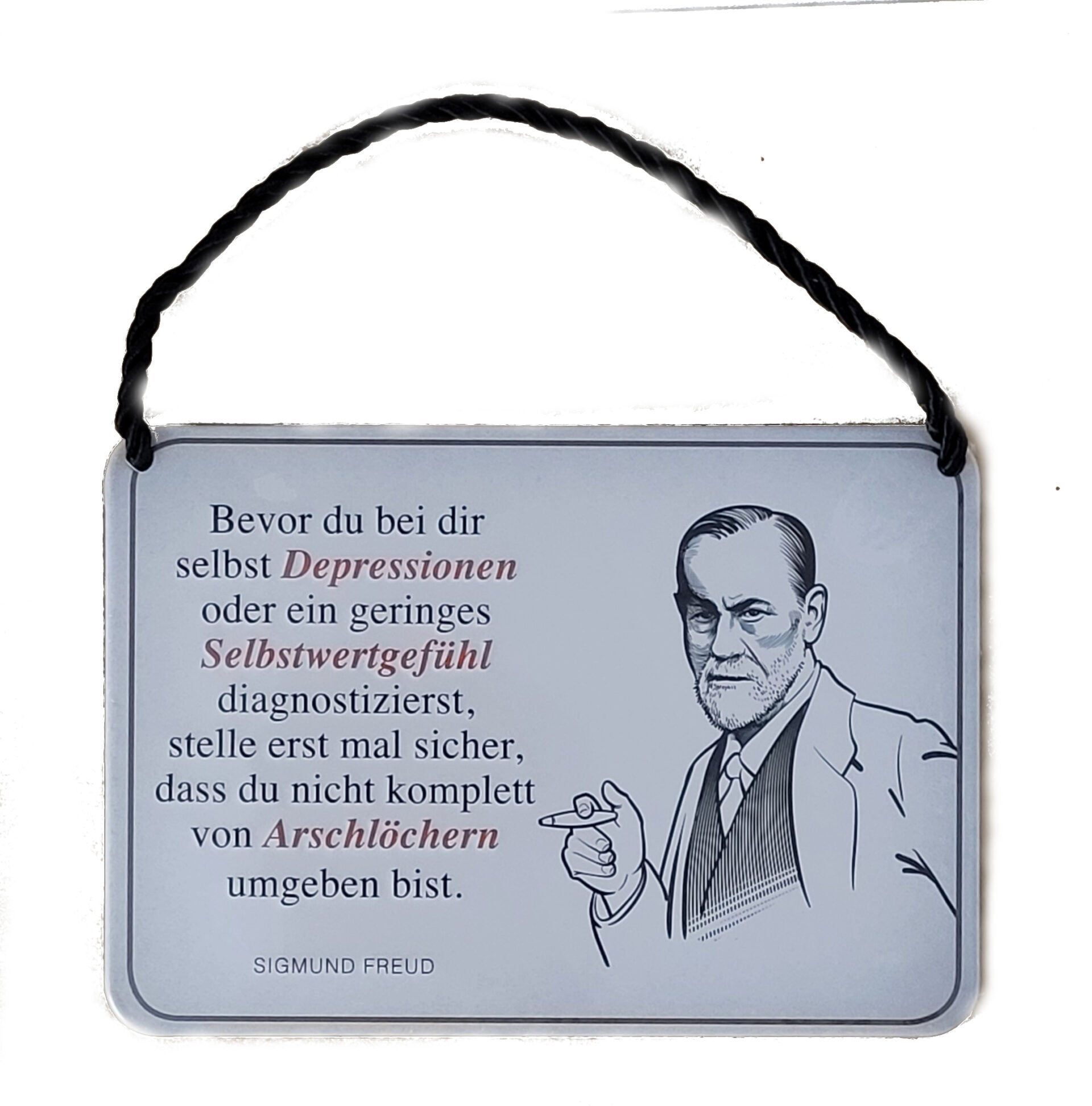 Hängeschild Sigmund Freud - Bevor du bei dir selbst Depressionen oder... (16,5 x 11,5 cm)