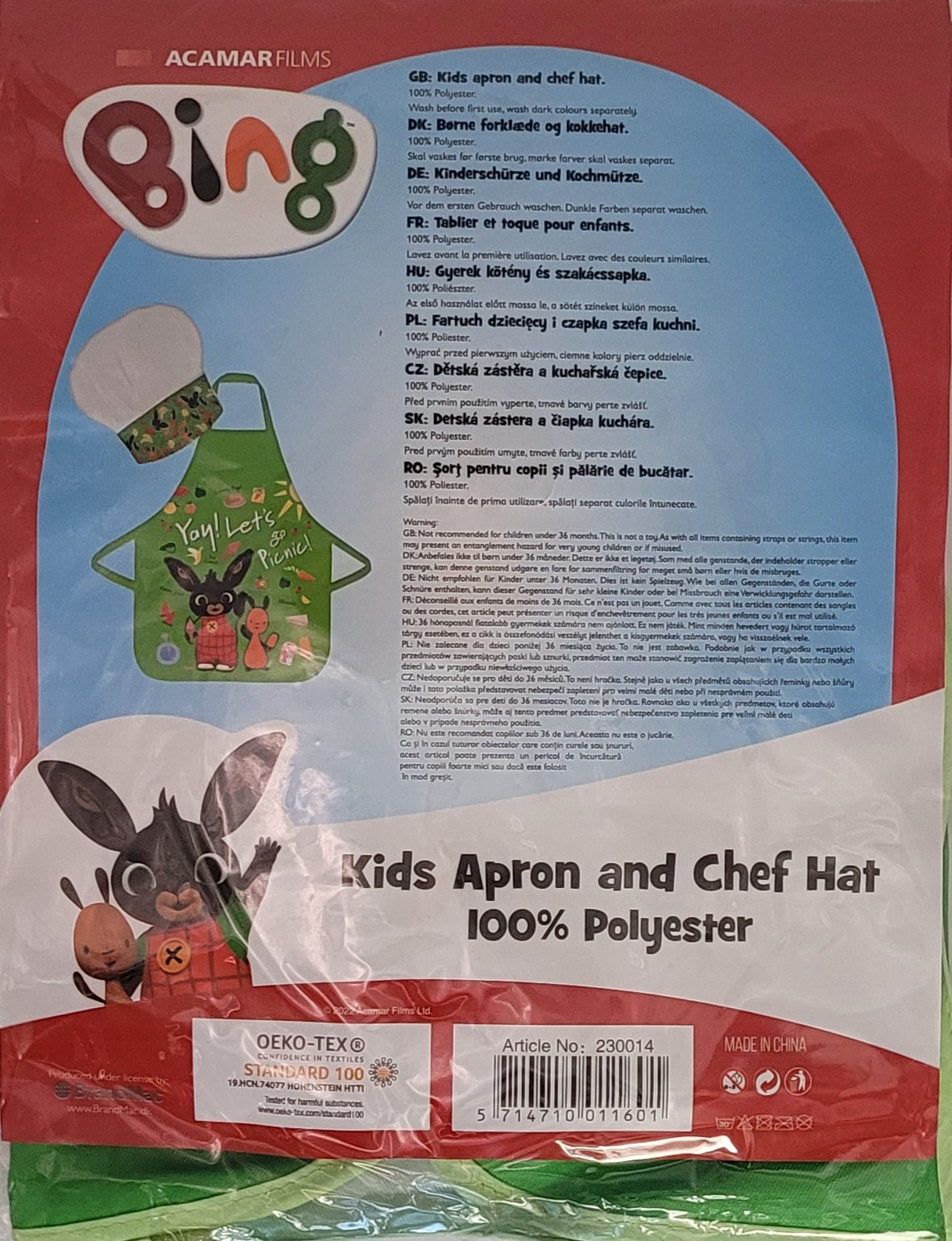 Kinder Schürze + Kochmütze Bing Yay! Let's go Picnic! Bing Bunny und Flop - 2er Set