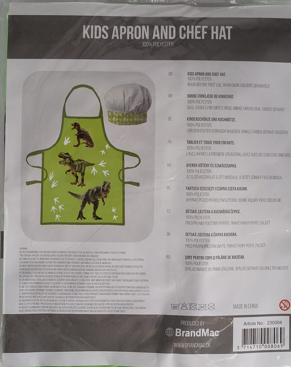 Kinder Schürze + Kochmütze Dinosaurier 2er Set