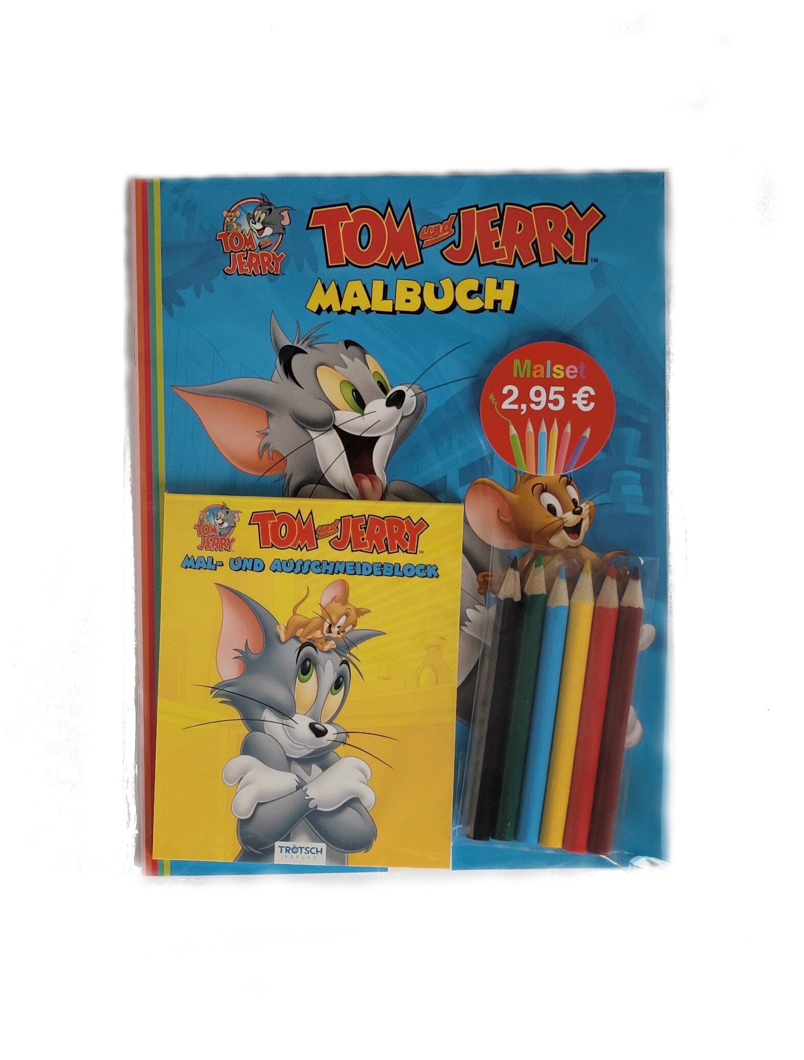 3er Set Malbuch klein (A 5) + Malblock klein + Buntstifte  -  Tom und Jerry