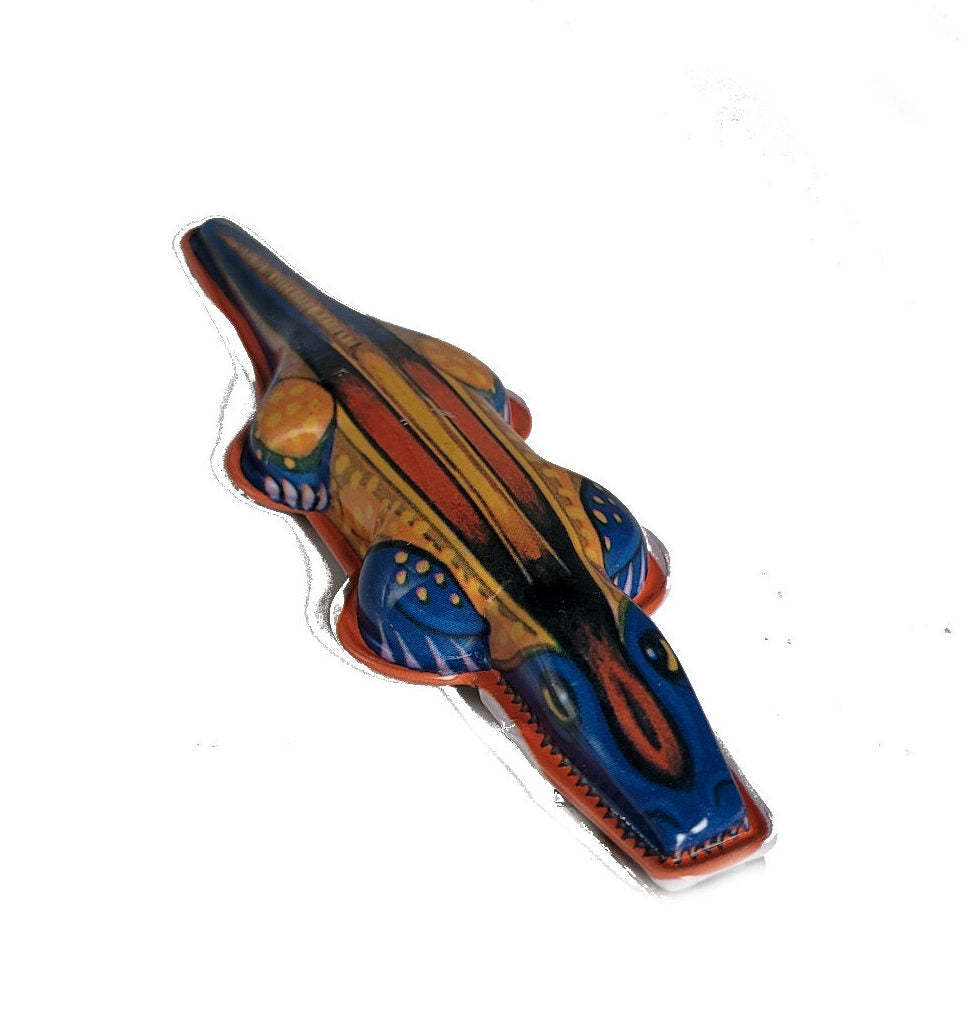 Figur - Blechkrokodil Knackkrokodil blau-gelb Nostalgiespielzeug für Sammler  -neu-