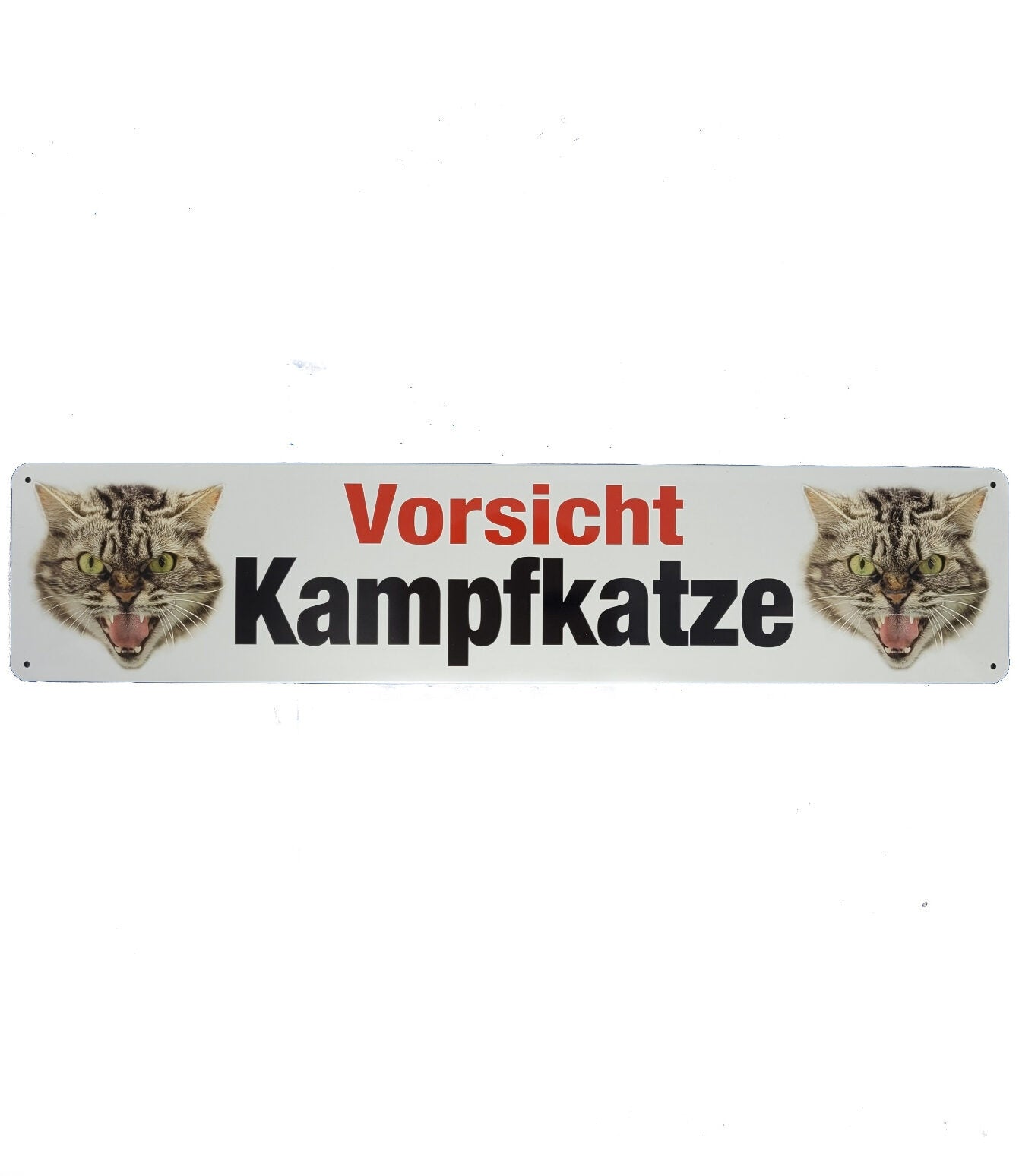 Blechschild Vorsicht Kampfkatze (46 x 10 cm / "Straßenschild")