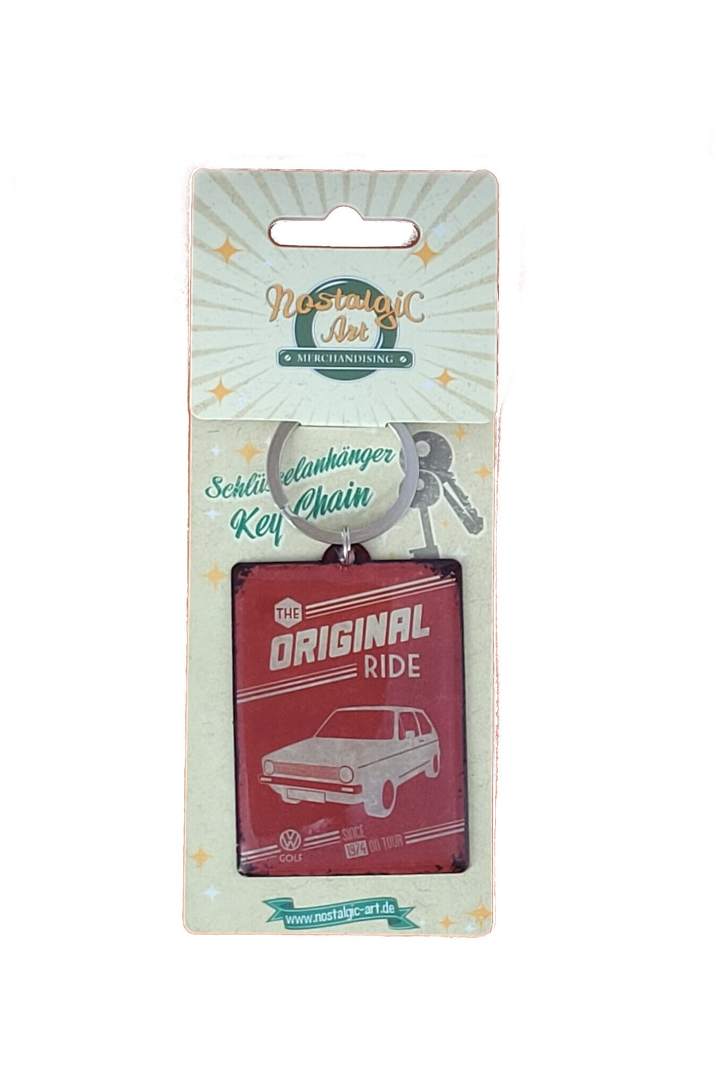 Schlüsselanhänger VW Golf 1 - 1974 - Original Ride aus Edelstahl mit bedruckter Rückseite (Nostalgic Art)