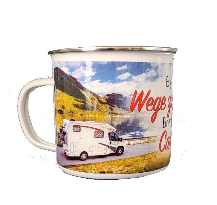 Emaille Becher "Es gibt viele Wege zum Glück - Einer davon ist Campen" 0,5 L