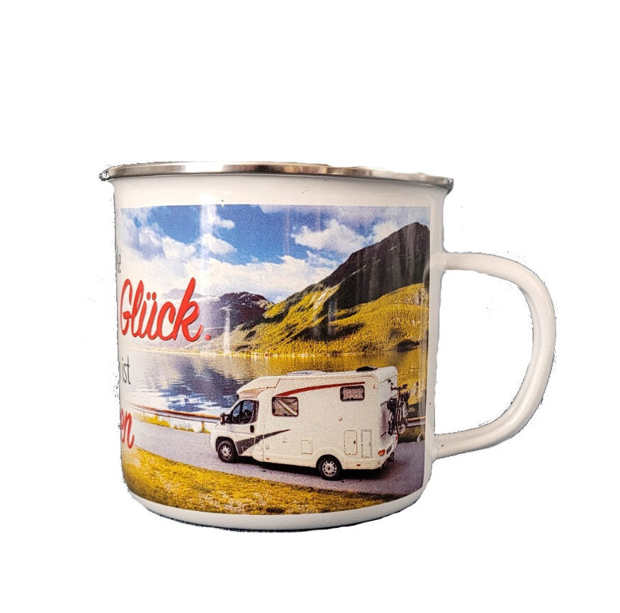 Emaille Becher "Es gibt viele Wege zum Glück - Einer davon ist Campen" 0,5 L