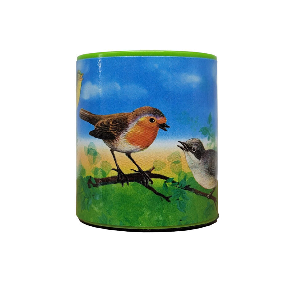 Nostalgisches Kleinspielzeug Vogelstimme Vogelgezwitscher aus der Dose, ca. 4,8 x 5 cm